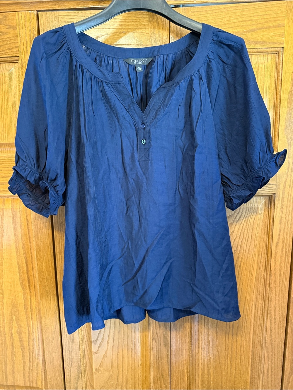 Liverpool Women’s Navy Short-Sleeve Peasant Blouse-XL—-NWT